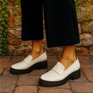 NIB BLONDO Summer Chunky Heel Bone Water Resistant Loafers, 10M
